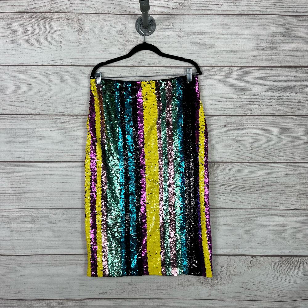 Zara Striped Sequin Midi Skirt in Teal, Yellow, Purple, Black - Picture 6 of 9